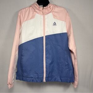 Colorblock Reebok Pink White Blue Windbreaker Jacket Size L Large